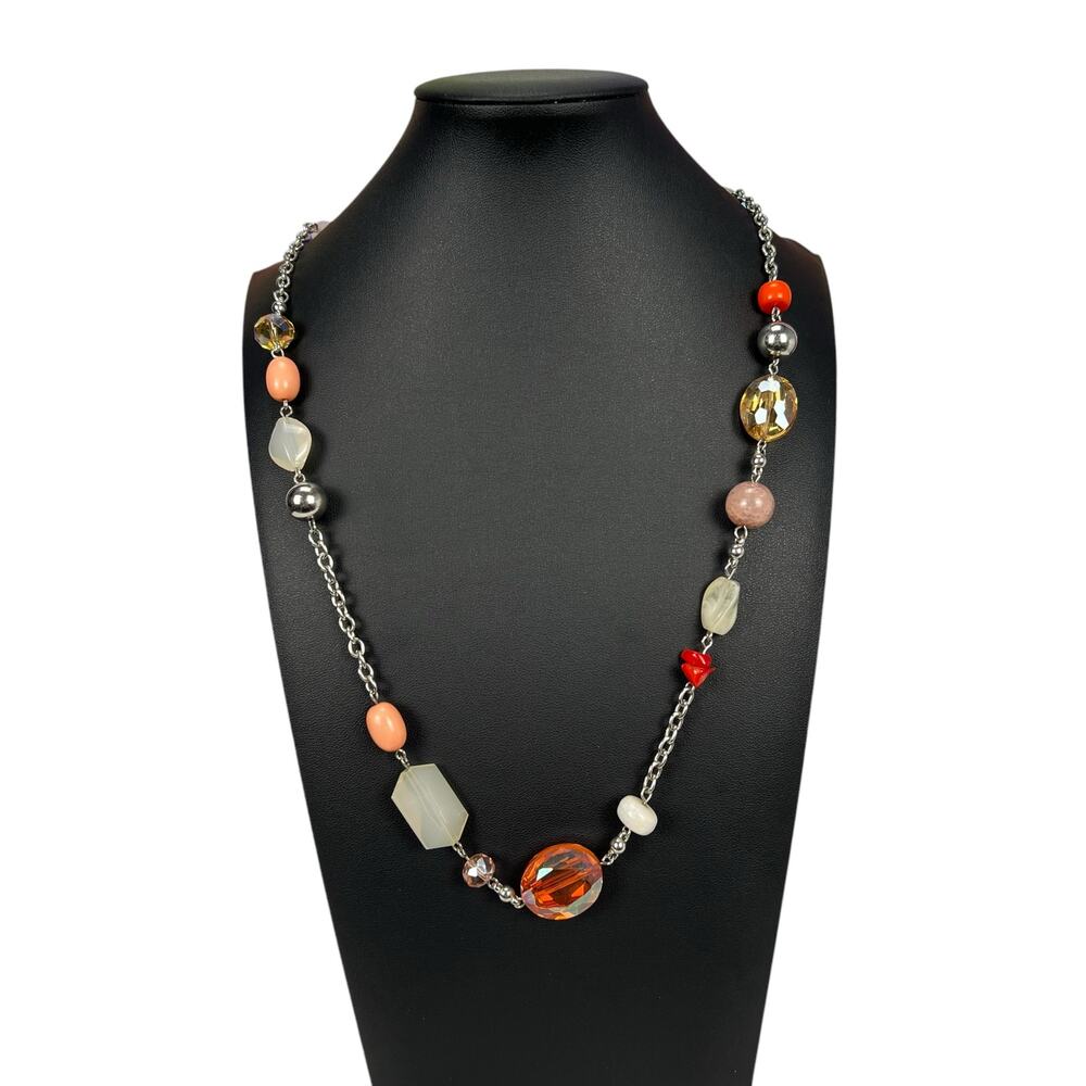 Vintage Long Multi Colored Beaded Necklace